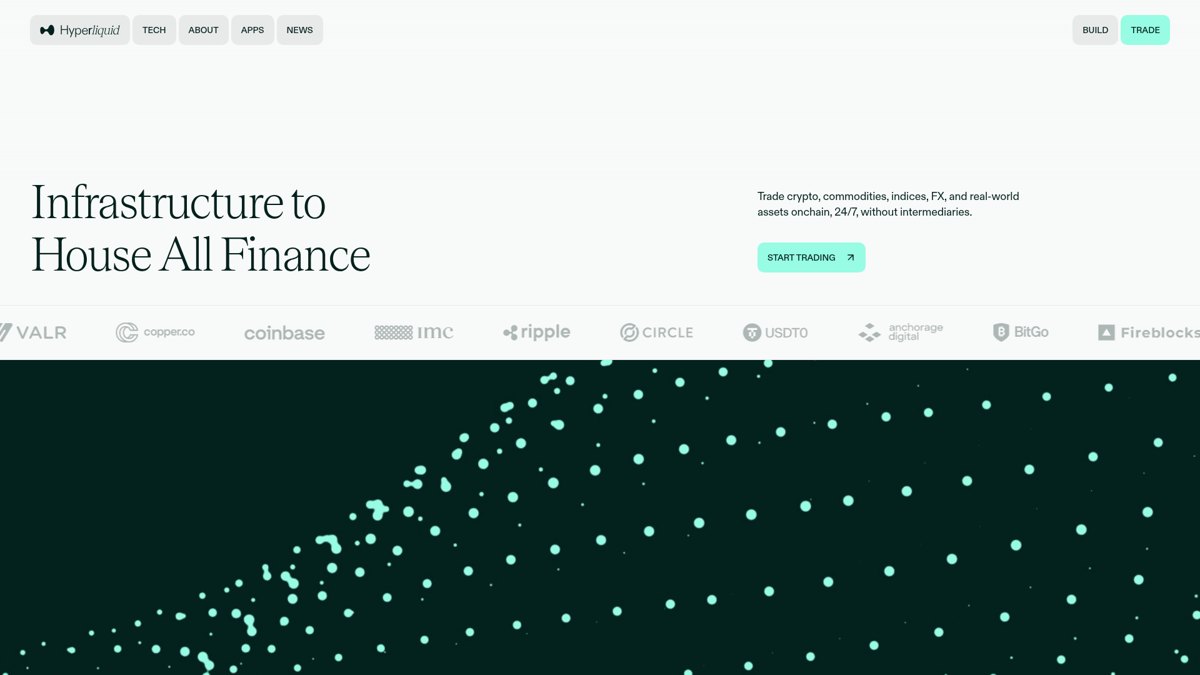 Screenshot of the Hyperliquid website showing its on-chain perpetuals trading interface
