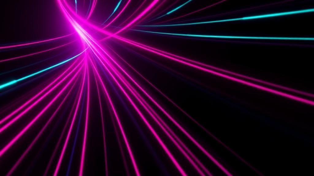 Neon magenta and teal light streaks converging at high speed on a black background